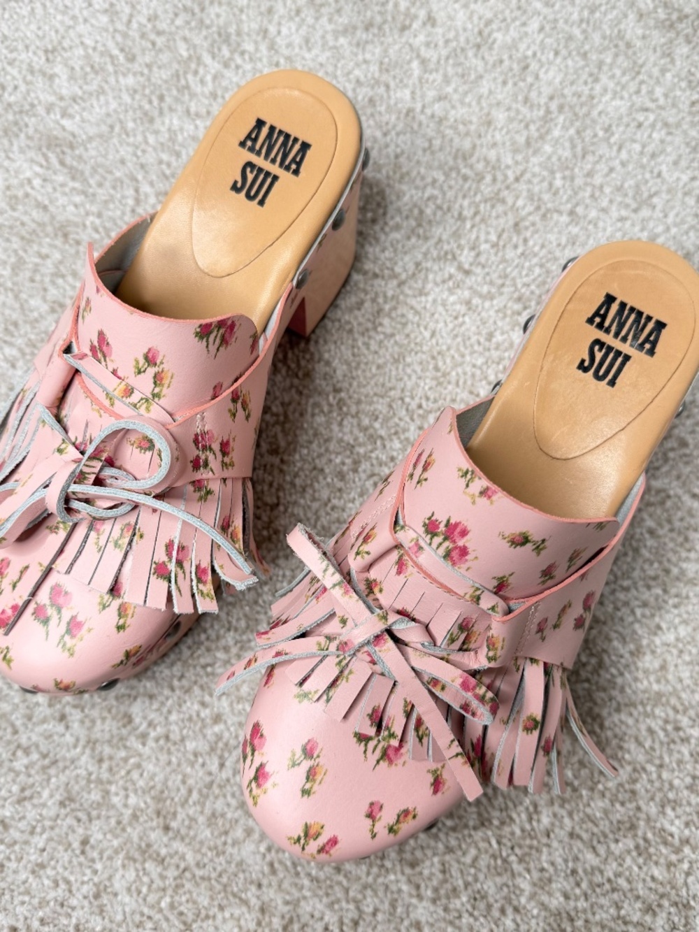 Anna Sui Ashley Anthropologie Platform Pink Floral Clogs 5 - Picture 2 of 7